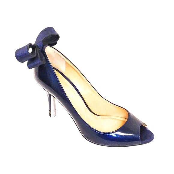 J.Renee Shoes - J. RENEE NAVY BLUE PEEP TOE HEELS W/ BACK DOUBLE BOW - SIZE 8